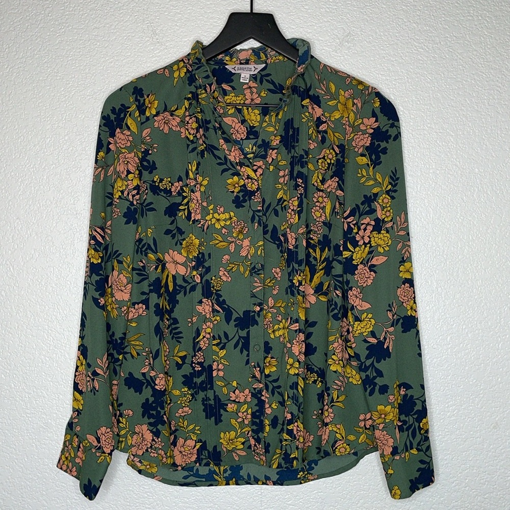 Nanette Lepore Pintuck Floral Button Up Size S